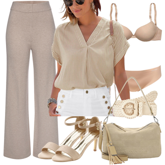 Outfit mit Rosa/Grau Strandhose Lascana "Modischer Sommer Look"