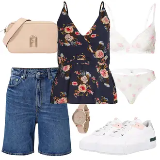 Outfit mit Rosa/Beige/Blau Uhr Lacoste "Stilvoller Look für die Freizeit"