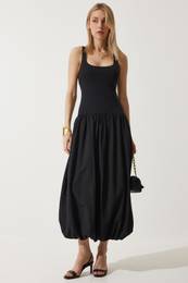 Happiness stanbul Women's Black Balloon Midi Dress
