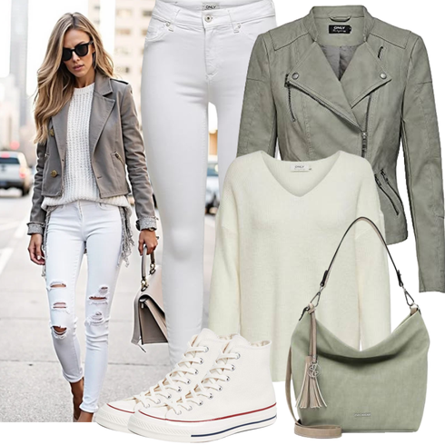 Grün/Dunkelgrün/Grau/Khaki/Braun/Beige Frühlingsjacke/Sommerjacke/Lederjacke/Motorradjacke/Jacke mit Seitlichem Reißverschluss/Kunstlederjacke/Bikerjacke Only kombinieren