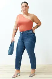 Curve Blue High Waist Mom Fit Jeans