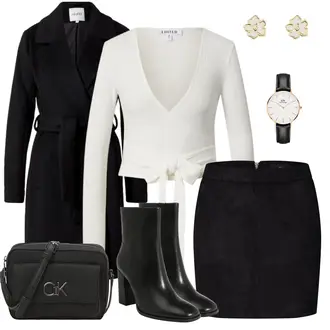 Outfit mit Schwarz Übergangsmantel/Kaschmir Mantel/Lodenmantel/Midi Mantel/Trenchcoat/Women's Trenchcoats/Wollmantel/Wintermantel Wollmantel Mbym "Cooles Winter Outfit"