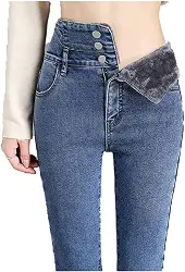 Qklovni Winter Warm Fleece Gefüttert Leggings Thermo Hohe Taille Hosen Weiche Dehnbare Leggings für Frauen, blau, M