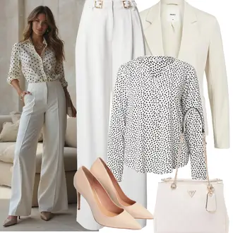 viskóza Outfit sa Bijela/Krem/Crna Bluza i Tunika/Bluza Veći Broj ZABAIONE "Jarní outfit"