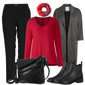Outfit mit Grau/Hellgrau/Dunkelgrau Übergangsmantel/Bouclé Mantel/Kaschmir Mantel/Lodenmantel/Langer Mantel/Midi Mantel/Oversize Mantel/Tweed Mantel/Wollmantel/Wintermantel Wollmantel Pieces "Olivia"