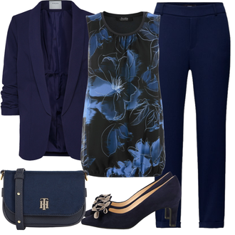 ohne Verschluss Outfit mit Dunkelblau 3/4 Bluse/Bluse Oberteil/Bluse mit Stehkragen/Bluse Mit Schleife/Business Bluse/Elegante Bluse/Lederjacke/Longbluse/Langarmbluse/Tunika Pieces "Business Look für Damen"