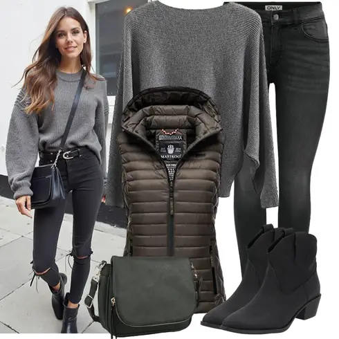 Schwarz/Blau CowboyStiefel/Western Stiefelette Palado kombinieren mit Dunkelgrau/Grau/Hellgrau Wollpullover/Kaschmir Pullover/Basic Pullover/Oversized Pullover/Rundhals Pullover/Einfacher Pullover/Pullover Mit Fledermausärmel
