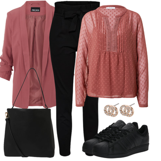 Outfit mit Schwarz Hose Große Größe/Leggings Große Größe/High Waist Hose/Strick Legging/Paperbag Hose/Steghose VERO MODA "Cooles Alltagsoutfit"