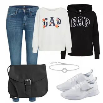 Outfit mit Schwarz/Braun/Rosa Half-zip Hoodie/Hoodie/Strick Hoodie/Sport Hoodie/Sport Sweatshirt/Sweatjacke GAP "Emma"