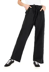 Sublevel Damen Musselin Hose Lang Sommerhose Strand Luftig Black S