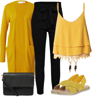 Outfit mit Schwarz Hose Große Größe/Leggings Große Größe/High Waist Hose/Strick Legging/Paperbag Hose/Steghose VERO MODA "Sommerliche Bekleidung"