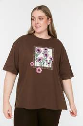 Curve Brown Printed Knitted T-Shirt