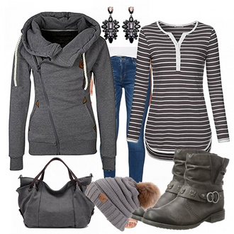 Warme Outfit mit Grau/Hellgrau Hut Winter Mütze/Mütze SHOBDW "Erika"