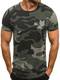 OZONEE Herren T-Shirt mit Motiv Kurzarm Rundhals Figurbetont Camouflage Breezy 708 Grün S