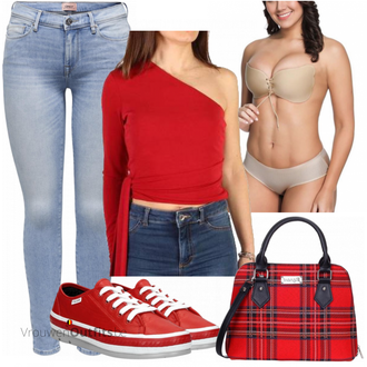 Outfit met rood Sneaker wolky "Outfit in warme zomerkleuren"
