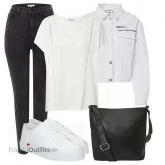 Button Down Outfit mit Weiß/Lila Bluse Große Größe/Kleid Große Größe/Sweatmode/Short Große Größe/Strick Große/Parka große Größe ABOUT YOU X GNTM "Alltagsoutfit"