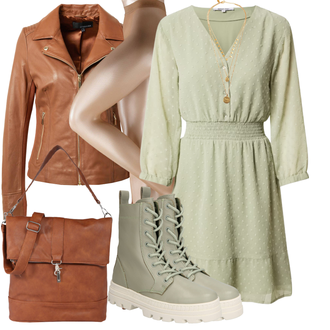 Outfit mit Blusenkleid/3/4 Arm Kleid/Kleid mit Gürtel/Lässiges Kleid/Cord Kleid/Hemdkleid/Gesmoktes Kleid/Sommerkleid/Tunika Kleid About You "Modisches Freizeit Outfit"