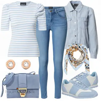 Sommer Outfit mit Hellblau/Blau Jeansjacke/Kurzjacke/Shirtjacke/Cordjacke/Kurze Jeansjacke/Sommerjacke/Vintage Jacke VERO MODA "Stylische Kombination für den Frühling"