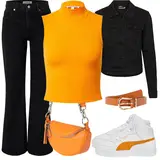 Schwarze Wide Leg Jeans Outfits mit Gürtel image