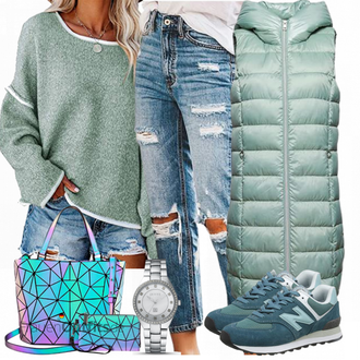 Outfit mit Hellblau/Grün/Türkis Puffer Mantel/Langer Wintermantel/Wintermantel/Kapuzenmantel/Midi Mantel/Steppmantel/Leichter Mantel/Daunenmantel/Langer Daunenmantel ESPRIT "Perfekt für den Herbst"