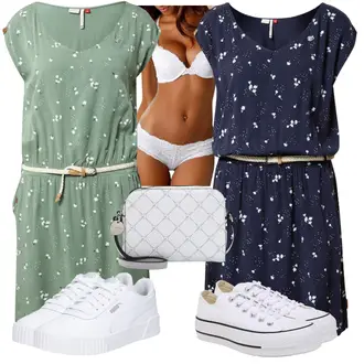 Outfit mit Dunkelblau/Blau Kleid Große Größe/Tunika/Kleid mit Gürtel/Lässiges Kleid/Etuikleid/Ärmelloses Kleid/Sommerkleid Ragwear "Sommer Look für modische Frauen"
