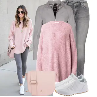 Outfit mit Grau/HellGrau/DunkelGrau Lederjacke/Biker Jeans/High Waist Jeans/Jeans mit Schlitz/Low Rise Jean/Push up Jeans/Slim Fit Jeans/Cuir Chaussures/Thermojeans/Winterjacke Only "Cooler Look für den Frühling"