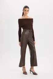 Culotte High Waist Crop Fit Crop Faux Leather Pants