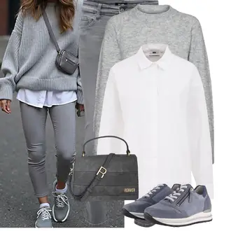 Jeans Outfits Elegant met bruin/Zilver/grijs/Donkergrijs/Donkergroen Kleine Tas renver "Modieuze lente-outfit"Look: Preppy, Retro, GoGo, Premium, Vintage, Emo, Iers, Chill, Elegant