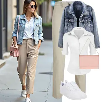 3/4 arm Outfit mit Grau/Weiß/Creme Bügelfreie Bluse/3/4 Bluse/Blusenbody/Business Bluse/Slim Fit Bluse Hotouch "Frühlingsoutfit"