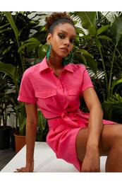 Shirt Collar Plain Fuchsia Women's Shirt 3sak60001ew