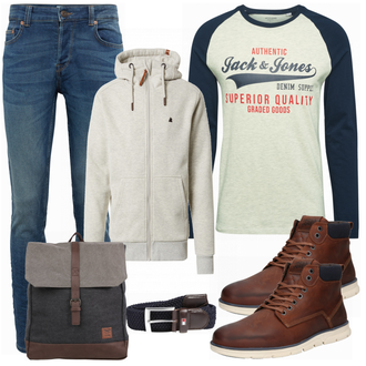 Outfit mit Rot Stiefel Jack & Jones "Street Style Outfit"