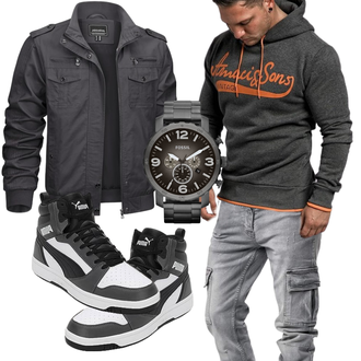 Lang Outfit mit Dunkelgrau/Grau Damen Pullover/Hoodie/Unisex Hoodie/Sport Sweatshirt/Vintage Hoodie/Ausgefallener Hoodie/Sport Hoodie Amaci&Sons "Cool Outfit"