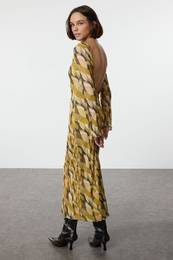Green Special Textured Fitted Back Detailed Maxi Flexible Knitted Pencil Dress