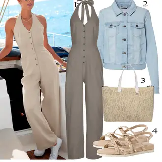 Outfit sa Bež/Smeđa/Kaki/Siva Teddy Kombinezon/Kombinezon s halterima/Ljetni Kombinezon/Kombinezon s užetom/Dugi Kombinezon/Kombinezon širokih nogavica Lascana "Ljetni outfiti"