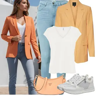 Cropped Outfit mit Weiß/Creme/Beige/Grau/Braun Bluse Große Größe/Shirt/Basic Top/Wasserfallshirt/Kurzarm T-Shirt/Kurzes Oberteil/男鞋/Wickelshirt/Shirt & Top Große Größe/Tunika Only "Frühling outfit"