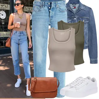 Outfit sa SvjetloPlava/Plava Hlače sa Naramenicama/Hlače s Prorezom/rupa hlača/Hlače Visokog Struka/Boyfriend Hlače levi's ® "Proljetni Outfit"