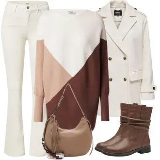 70er Outfit mit Beige/Weiß/Khaki Hose Große Größe/Bootcut Pant/Ausgestellte Hose/Leder Schlaghose/Hose mit Schlitz Only "Perfekt Für Den Herbst"Look: Uni, 70er, Coole, Outdoor
