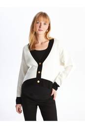 V-Neck Plain Long Sleeve Oversize Women's Knitwear Cardigan
