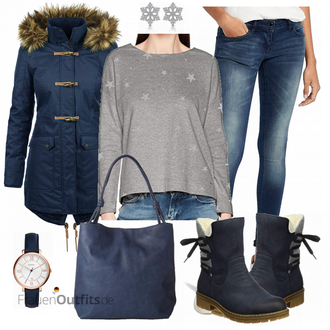 Wasserdicht Outfit mit Dunkelblau/Hellblau/Blau Langjacke/Wachsjacke/Winterjacke/Parka-übergangsjacke/Winter Parka Desires "Only"