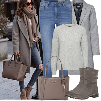 Outfit mit Blau/HellBlau Lederjacke/Damen 7/8-Länge Jeans/Ankle Boot/Jeans mit Schlitz/Low Rise Jean/Low Waist Jean/Push up Jeans/Slim Fit Jeans/Schlupfjeans/Cuir Chaussures/男士皮夹克/Winterjacke VERO MODA "Frühling outfit"