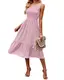 FCSONU Damen One Shoulder Sommerkleid Boho Ärmellos Blumen Midi Kleider Swing Elegant Lang Strandkleid, Rosa, XL