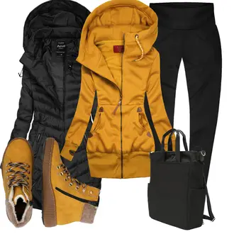 Turistika Outfit s Žlutá/Hnědá Zimní bota/Teniska Zimní Tenisky/Trekingová Bota/Šněrovací Kozačka Rieker "Outfit na podzim"Look: Trekking, Turistika, Bruslení, Apres ski