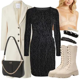 Hochzeits Outfits Winter Hochzeitsgast mit Schwarz/Dunkelgrau/Grau Strickkleid/Langärmliges Kleid/Langärmliges Winterkleid/Pulloverkleid/Rollkragenkleid/Winter Strickkleid VERO MODA "Trendiges Hochzeitgast Outfit"