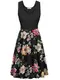 Moyabo Damen Kleider Sommer V-Ausschnitt Ärmelloses Vintage Midilänge Tank Kleid Blumen Strandkleid mit Taschen,Rote Blume,M