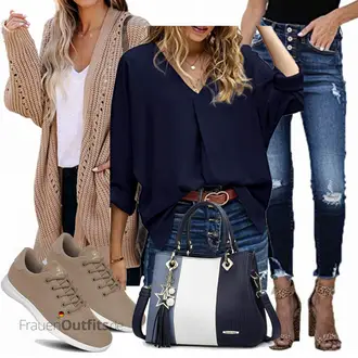 Date Winter Outfit mit Dunkelblau/Blau Jeans Winterjacke/Cropped Jeans/Jeans mit Schlitz/Knöchelstiefel/Lederjacken Maavoki "Modisches Frühlingsoutfit"Look: Date, Party, Schule, Pop Konzert