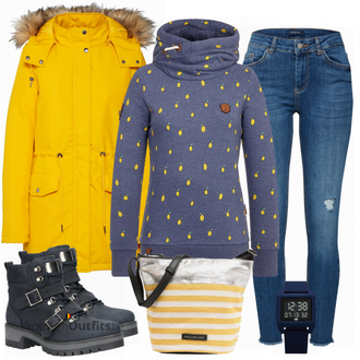 Outfit met blauw Laars Camel Active "Naketano Pullover"