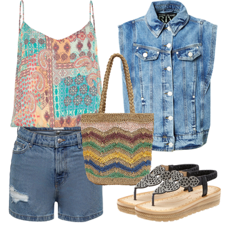 Orientální vzor Outfit s Šedá/Tyrkysový/Zelená/Vícebarevný Halenka Bez Rukávů/Krátký top/Top Se Špagetovými Ramínky/Tílko s ořezem Lascana "Outfit na léto"