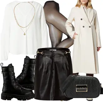 Winter Outfits Leichte 3/4-lang mit Beige/Gold Statement-Kette/Collier/Feine Kette/Reich verzierte Halskette About You "Elegantes Winter Outfit"
