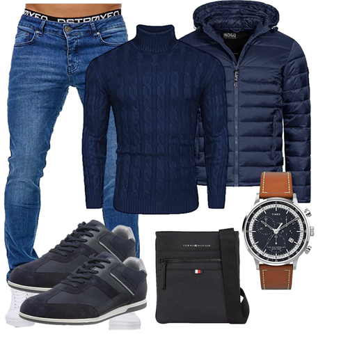 Dunkelblau/Blau Hybridjacke/Steppjacke/Kapuzenjacke/Winterjacke/Isolationsjacke/Thermojacke/Daunenjacke/Kunstfaserjacke/Verstaubare Jacke/Puffer Jacke Indicode kombinieren