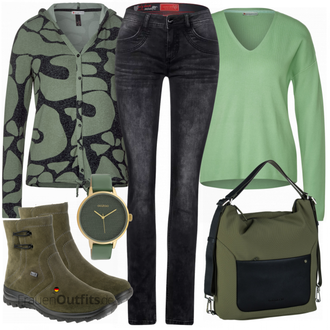 Outfit mit Grün Stiefel Rieker "Herbstliches Freizeit Outfit"